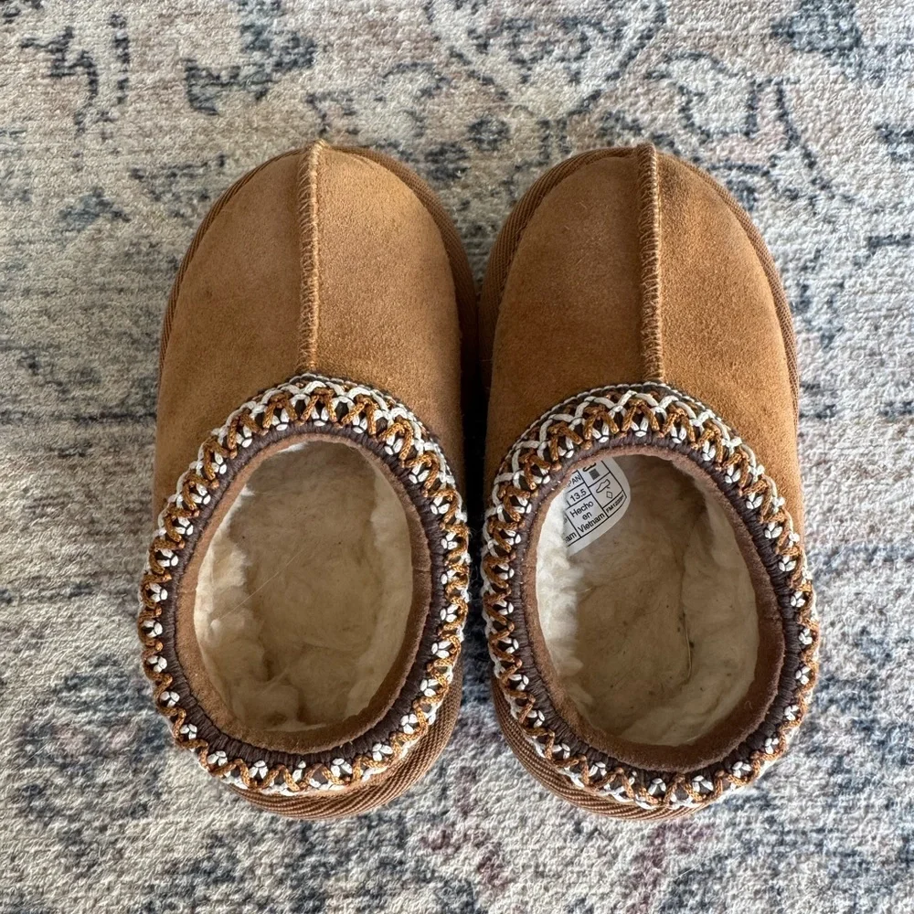 UGG Kids Brown Suede Slip-On Clog with Braided Trim